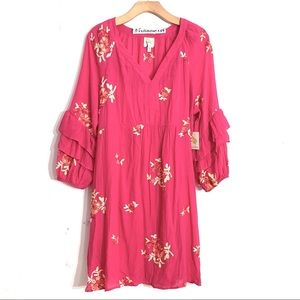 SOLD Anthropologie Pink Floral Babydoll Swing Tunic Dress Boho Western